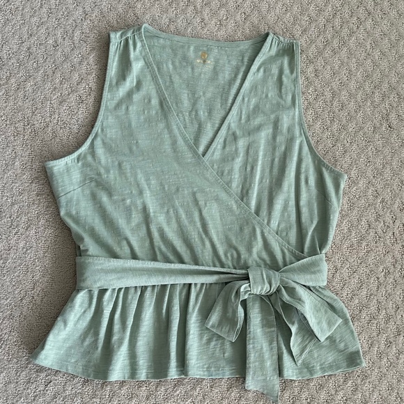 Spartina 449 Lorelei Faux Wrap Tank Top Sea Glass Large Cotton Summer Casual - Picture 2 of 13